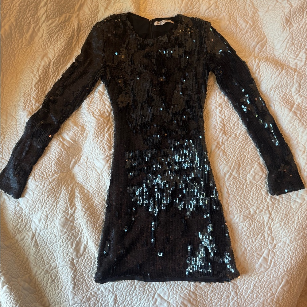 Elizabeth and James Black Sequin Long Sleeve Mini Dress Size 0